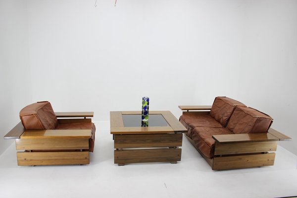 Leather Living Room Set by Hämeen Kalustaja, Finland, 1970s, Set of 3-TZ-1092361