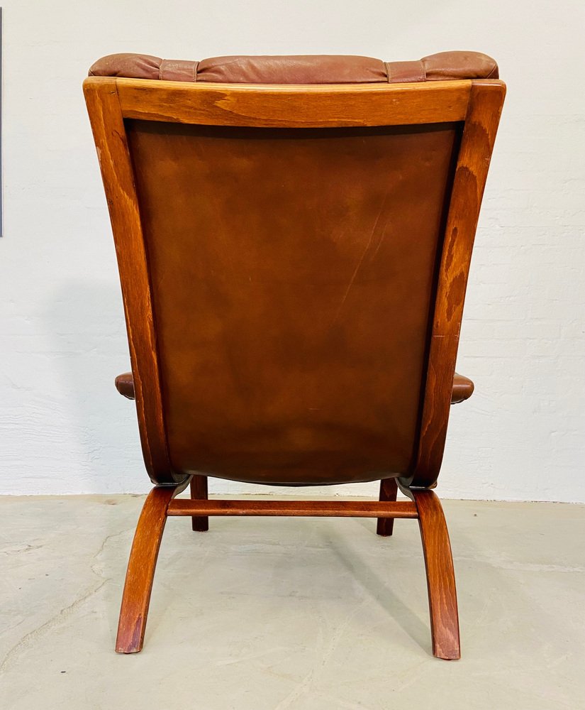 Leather Lounge Chair with Matching Footstool from Gote Møbler, 1970s, Set of 2