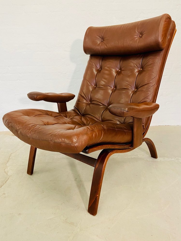 Leather Lounge Chair with Matching Footstool from Gote Møbler, 1970s, Set of 2