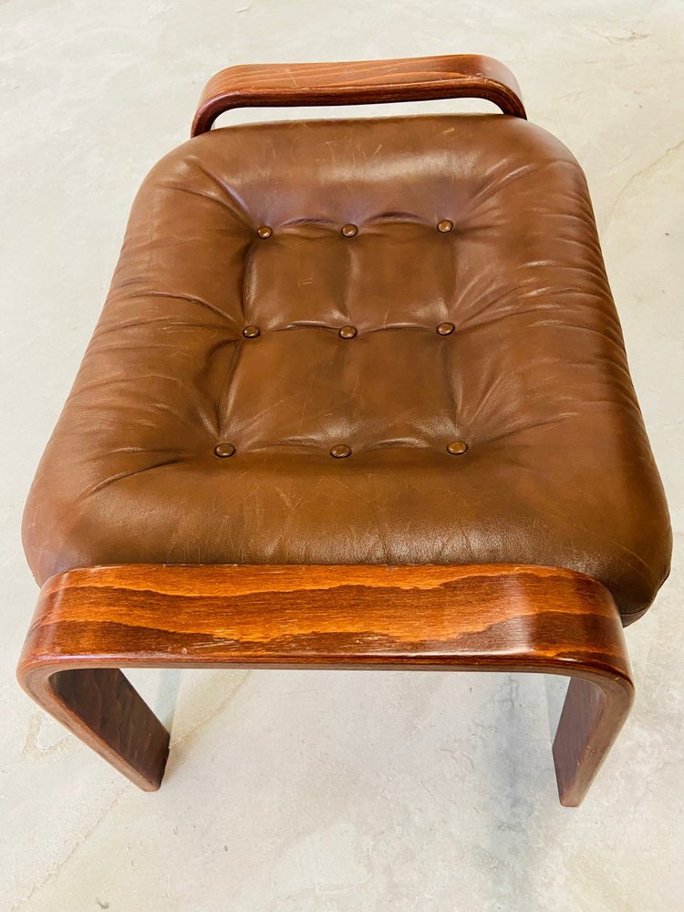 Leather Lounge Chair with Matching Footstool from Gote Møbler, 1970s, Set of 2