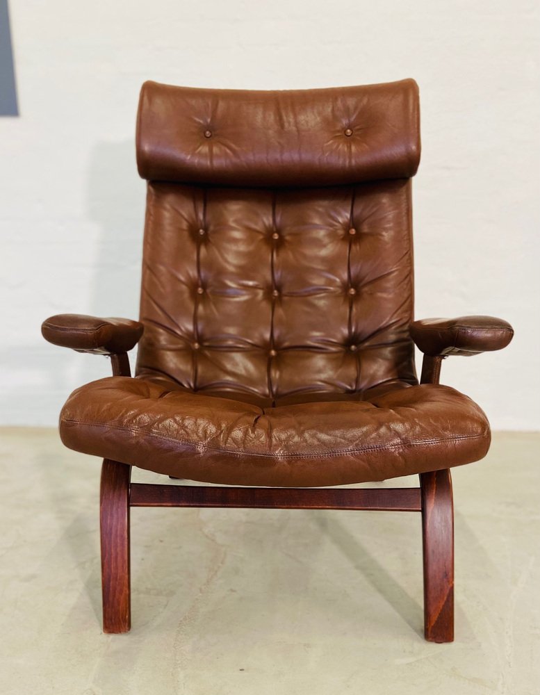 Leather Lounge Chair with Matching Footstool from Gote Møbler, 1970s, Set of 2