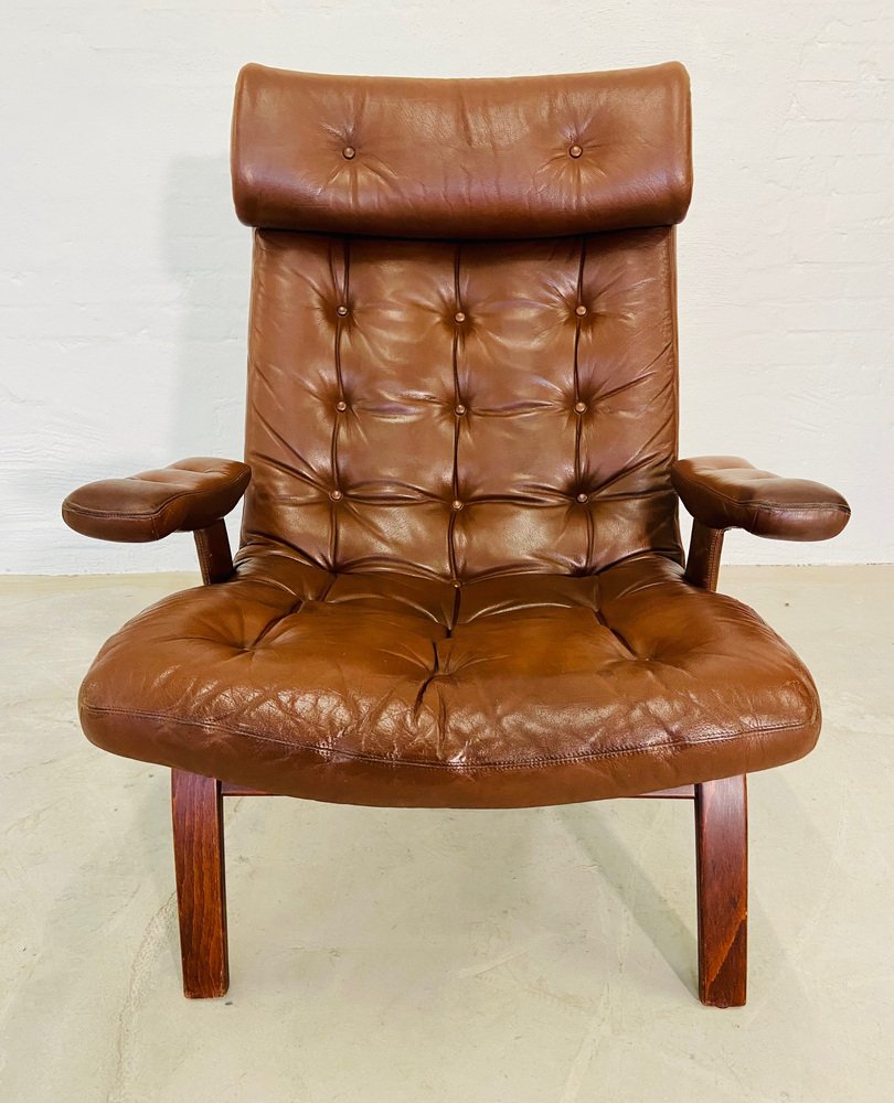 Leather Lounge Chair with Matching Footstool from Gote Møbler, 1970s, Set of 2