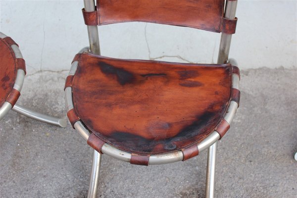 Leather & Metal Model Medusa Lounge Chairs by Bazzani for Studio Tetrark, 1950s, Set of 4-EH-602458