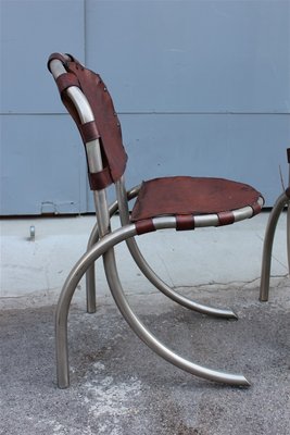 Leather & Metal Model Medusa Lounge Chairs by Bazzani for Studio Tetrark, 1950s, Set of 4-EH-602458