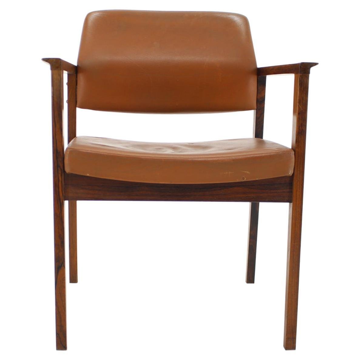 Leather Palisander Side or Desk Chair, Denmark, 1960s-TZ-988064