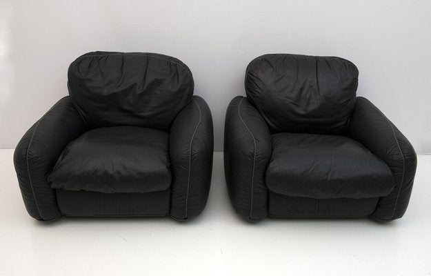 Leather Piumotto Armchairs by Arrigo Arrighi for Busnelli, Italy, 1970s, Set of 2-FER-1343624