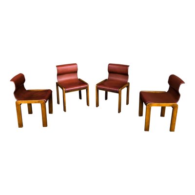 Leather & Plywood Dining Chairs by Tobia & Afra Scarpa, 1966, Set of 4-RPH-594434