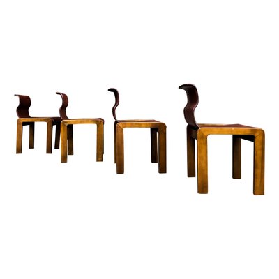 Leather & Plywood Dining Chairs by Tobia & Afra Scarpa, 1966, Set of 4-RPH-594434