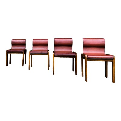 Leather & Plywood Dining Chairs by Tobia & Afra Scarpa, 1966, Set of 4-RPH-594434