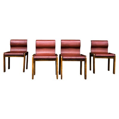 Leather & Plywood Dining Chairs by Tobia & Afra Scarpa, 1966, Set of 4-RPH-594434