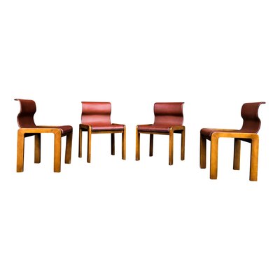 Leather & Plywood Dining Chairs by Tobia & Afra Scarpa, 1966, Set of 4-RPH-594434