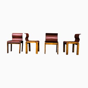 Leather & Plywood Dining Chairs by Tobia & Afra Scarpa, 1966, Set of 4-RPH-594434