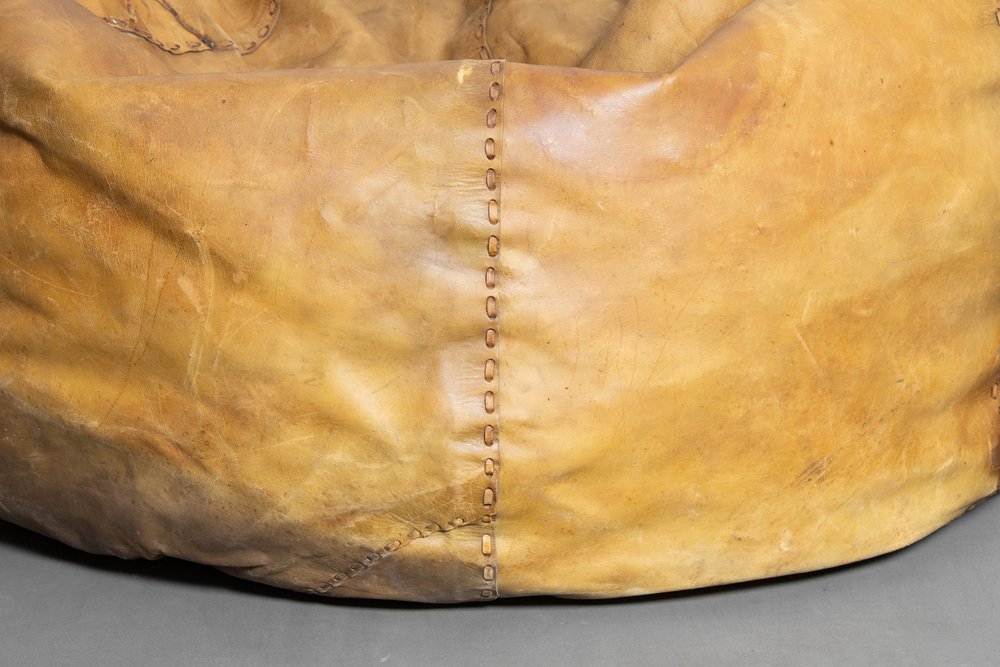 Leather Pouf by Pas Durbino Lomazzi, 1970s