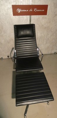 Leather Relaxing Aluminum Style Armchair with Stool, 1980s, Set of 2-ERB-771960