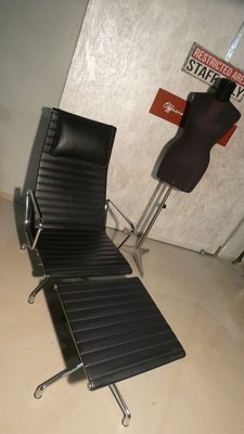 Leather Relaxing Aluminum Style Armchair with Stool, 1980s, Set of 2-ERB-771960