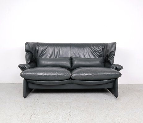 Leather Sofa with Pouf by Vico Magistretti for Cassina, 1980s, Set of 2-SN-2025966