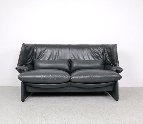 Leather Sofa with Pouf by Vico Magistretti for Cassina, 1980s, Set of 2-SN-2025966