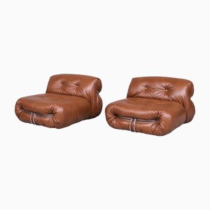 Leather Soriana Lounge Chairs by Scarpa for Cassina, 1970s, Set of 2-JRP-1384594