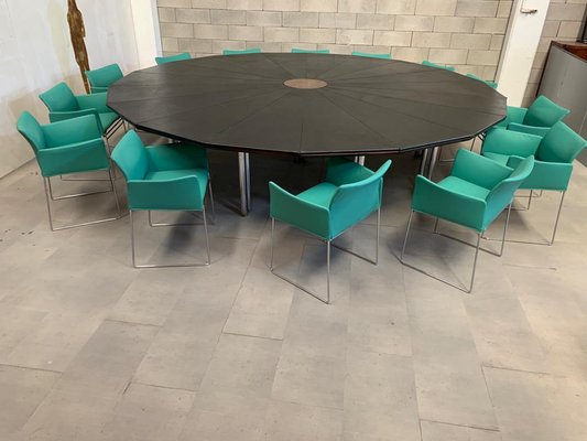 Leather & Steel Conference Table With Armchairs by Kazuhide Takahama for Simon Gavina, Set of 15-IJR-1257131