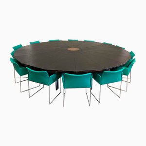 Leather & Steel Conference Table With Armchairs by Kazuhide Takahama for Simon Gavina, Set of 15-IJR-1257131