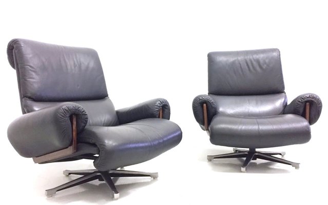 Leather Swivel Armchairs by André Vandenbeuck for Strässle, 1960s, Set of 2-FQG-1748621