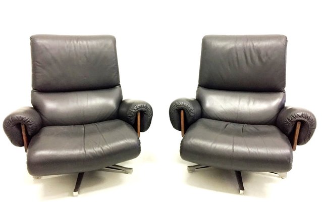 Leather Swivel Armchairs by André Vandenbeuck for Strässle, 1960s, Set of 2-FQG-1748621