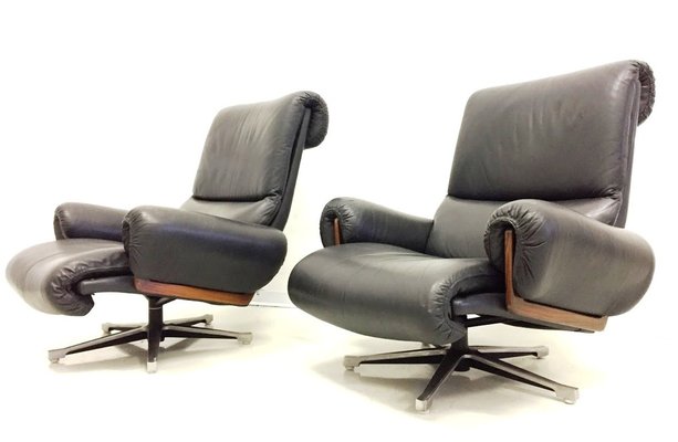 Leather Swivel Armchairs by André Vandenbeuck for Strässle, 1960s, Set of 2-FQG-1748621