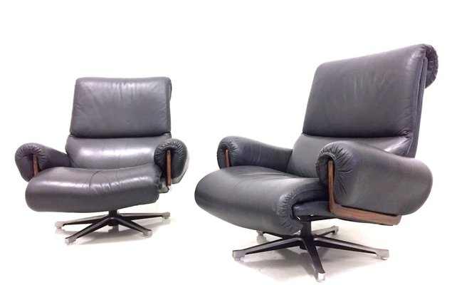 Leather Swivel Armchairs by André Vandenbeuck for Strässle, 1960s, Set of 2-FQG-1748621