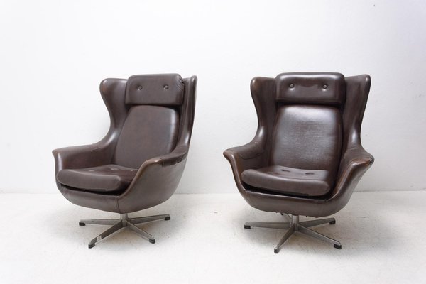 Leather Swivel Armchairs from UP Zavody, 1970s, Set of 2-HXT-1110653