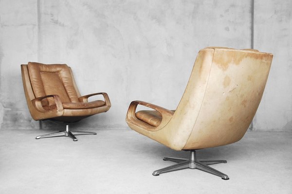 Leather Swivel Chairs by Carl Straub, 1950s, Set of 2-ZAA-1077404