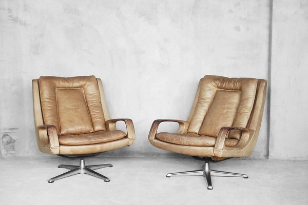 Leather Swivel Chairs by Carl Straub, 1950s, Set of 2-ZAA-1077404