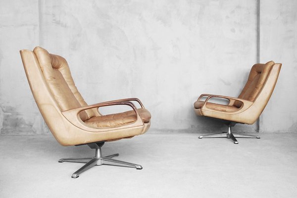 Leather Swivel Chairs by Carl Straub, 1950s, Set of 2-ZAA-1077404