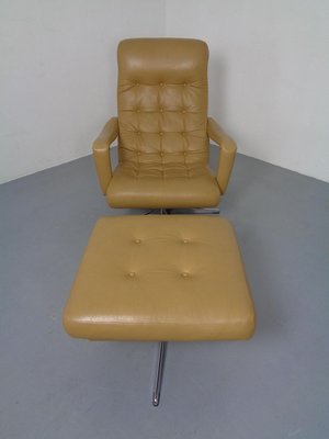 Leather Swivel Easy Chair and Ottoman, 1970s, Set of 2-RDW-827850