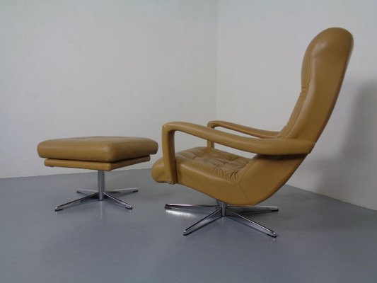 Leather Swivel Easy Chair and Ottoman, 1970s, Set of 2-RDW-827850