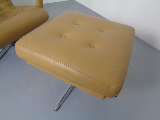 Leather Swivel Easy Chair and Ottoman, 1970s, Set of 2-RDW-827850