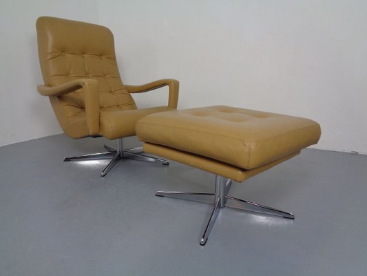 Leather Swivel Easy Chair and Ottoman, 1970s, Set of 2-RDW-827850