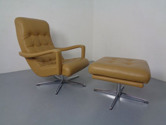 Leather Swivel Easy Chair and Ottoman, 1970s, Set of 2-RDW-827850