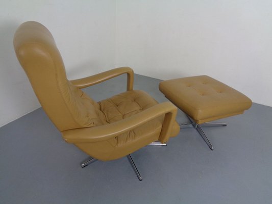 Leather Swivel Easy Chair and Ottoman, 1970s, Set of 2-RDW-827850