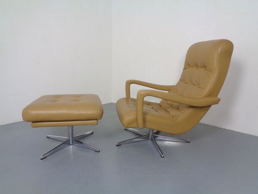 Leather Swivel Easy Chair and Ottoman, 1970s, Set of 2-RDW-827850