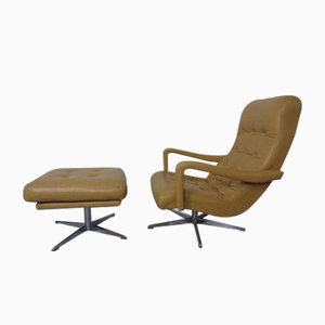 Leather Swivel Easy Chair and Ottoman, 1970s, Set of 2-RDW-827850