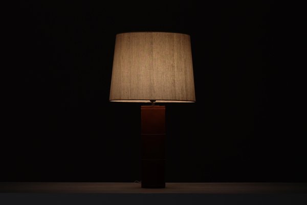 Leather Table Lamp attributed to Bergboms, Sweden, 1960s-QU-1812189