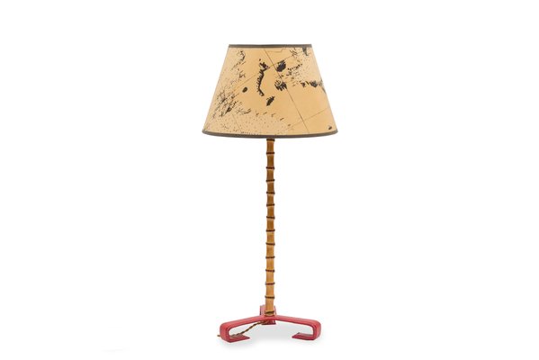 Leather Table Lamp by Jacques Adnet, 1950s-VRR-686947