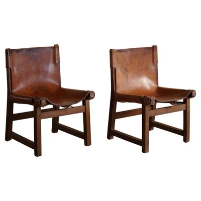 Leather & Walnut Model Riaza Hunting Lounge Chairs by Paco Muñoz, 1960, Set of 2-MXF-1369989