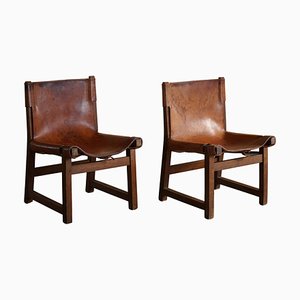 Leather & Walnut Model Riaza Hunting Lounge Chairs by Paco Muñoz, 1960, Set of 2-MXF-1369989