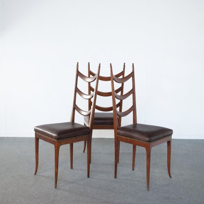 Leather Wooden Chairs by Osvaldo Borsani Production, 1950s, Set of 6-JQO-1361727