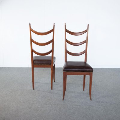 Leather Wooden Chairs by Osvaldo Borsani Production, 1950s, Set of 6-JQO-1361727