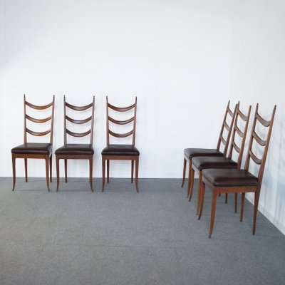 Leather Wooden Chairs by Osvaldo Borsani Production, 1950s, Set of 6-JQO-1361727