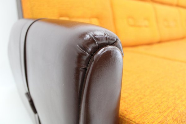 Leatherette and Fabric 4-Seater Sofa, Czechoslovakia, 1970s-TZ-1797661