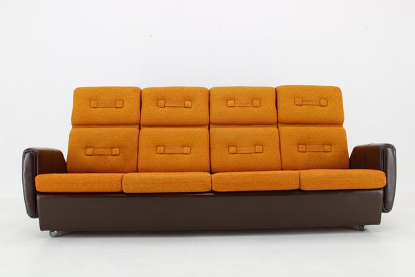 Leatherette and Fabric 4-Seater Sofa, Czechoslovakia, 1970s-TZ-1797661