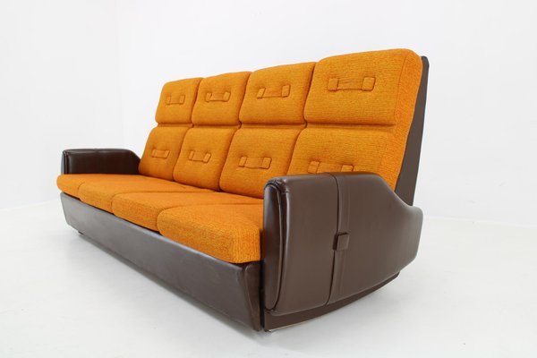 Leatherette and Fabric 4-Seater Sofa, Czechoslovakia, 1970s-TZ-1797661